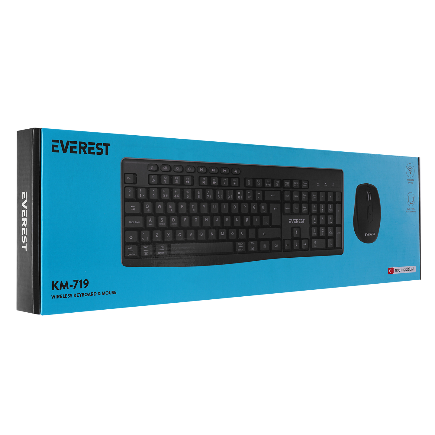 25.0000260-1.jpg Q EVEREST KM-719 SIYAH KABLOSUZ KABLOSUZ KLAVYE MOUSE SET - Görsel 1