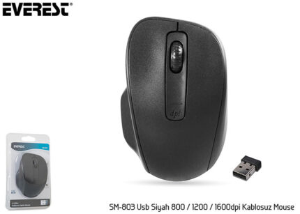 EVEREST SM-803 USB 1200DPI KABLOSUZ SIYAH MOUSE