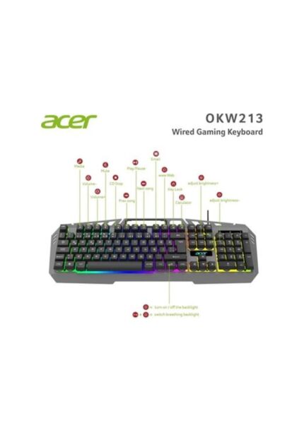 ACER OKW213 TELEFON TUTUCULU RGB KABLOLU GAMING KLAVYE